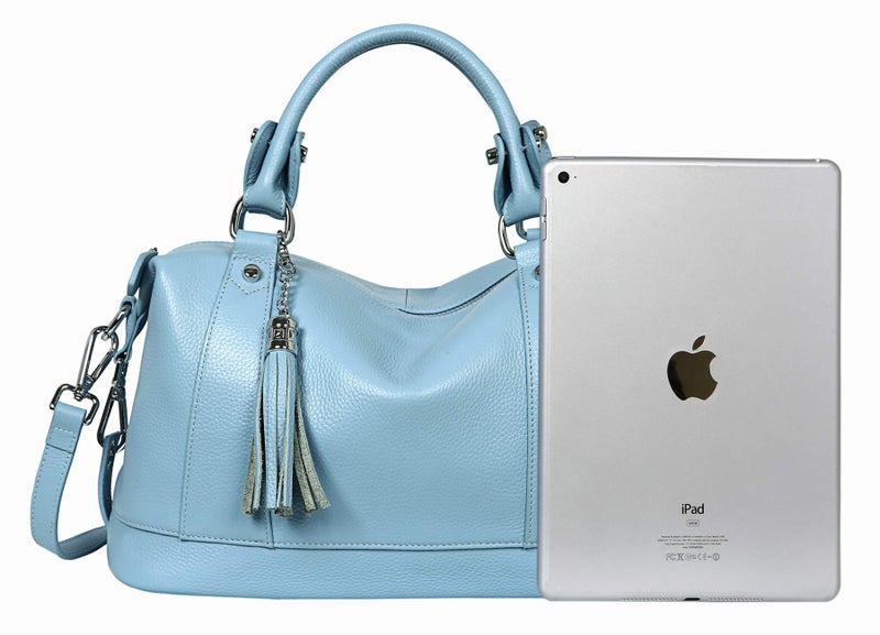 HESHE Womens Genuine Leather Handbags Purse Crossbody Satchel Tote Bags Ladies Real Leather Bags (Light Blue) - Image 2